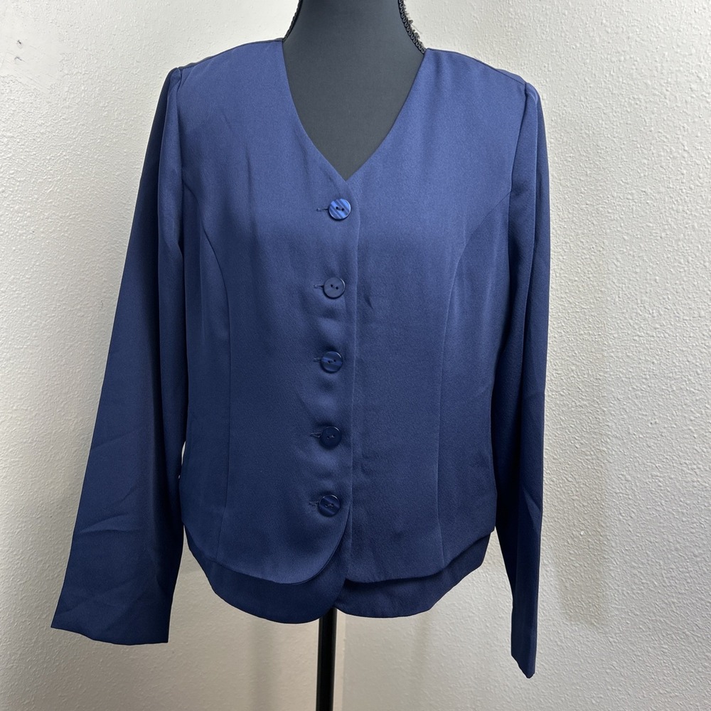 Appleseeds Button Blazer Women's 8 Navy Blue Lightweight‎ Layered Front Preppy